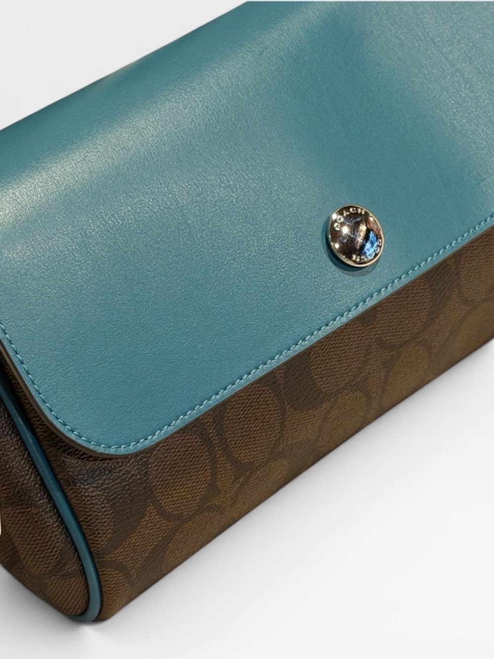 NWT Coach Reversible Signature Crossbody Bag Flap Teal Light Blue F59534 - Picture 7 of 14